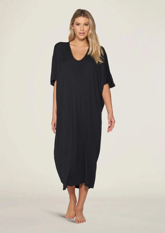 Luxe Milk Jersey Caftan Black- One Size