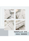 Collage of white bags with text 'Display on all sides' on a light gray background