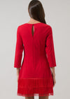 Red dress with fringes on a gray background