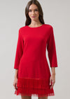 Red dress with fringes on a gray background