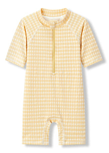 Zipper Shortall Swimsuit- Yellow Gingham