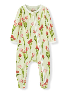  Luxe Stretch Zipper Footed Romper- Tulip
