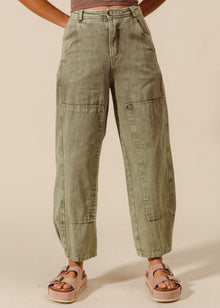  Mineral Washed Mid Rise Barrel Pants