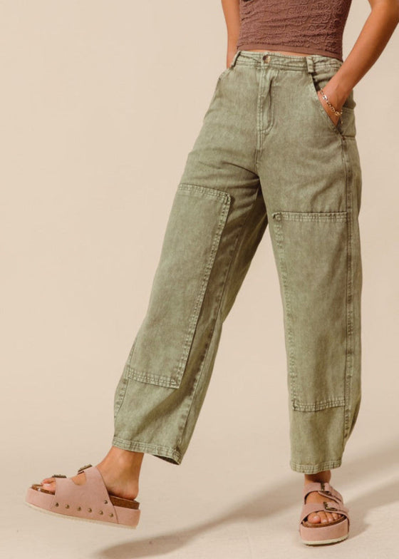 Mineral Washed Mid Rise Barrel Pants