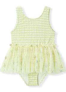  Ballet Skirt Swimsuit- Green Gingham