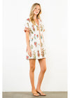 Woman wearing a floral dress on a white background