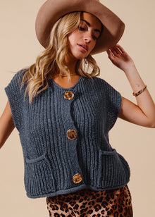  Big Metal Button Front Sweater Vest