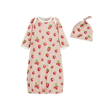  Organic Cotton NB Gown & Hat Set- Strawberry 0-3M
