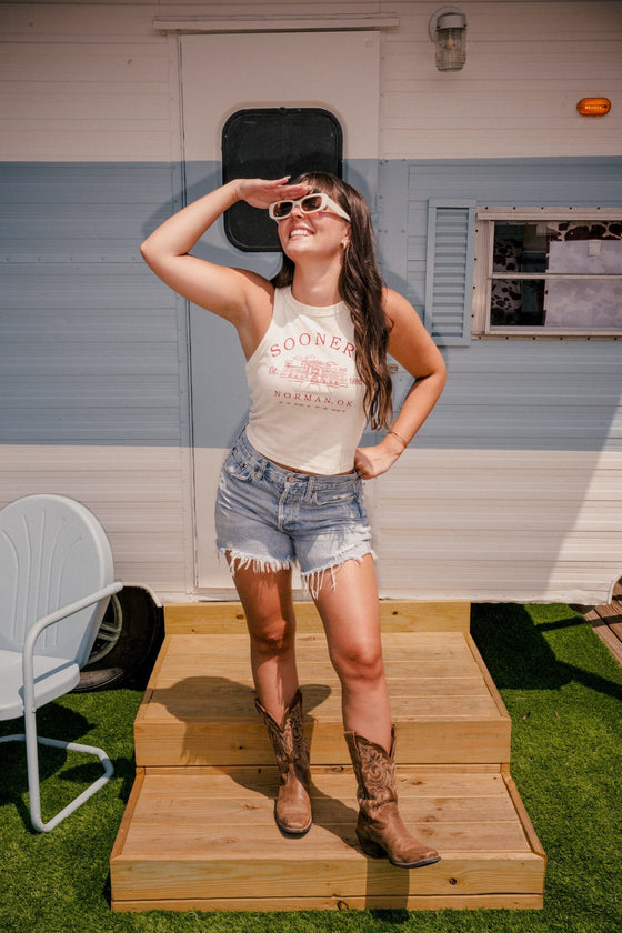 OU Sooners Stadium Coordinates Off White Cropped Tank