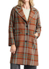 Plaid coat worn by a person on a white background