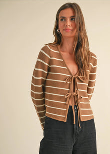  Striped Tied Front Cardigan