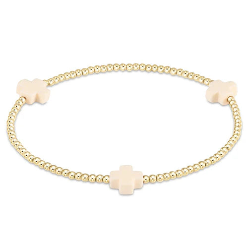 enewton Signature Cross Gold Pattern 2mm Bead Bracelet Off White