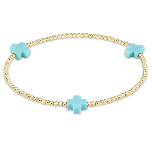 enewton Signature Cross Gold Pattern 2mm Bead Bracelet Turquoise