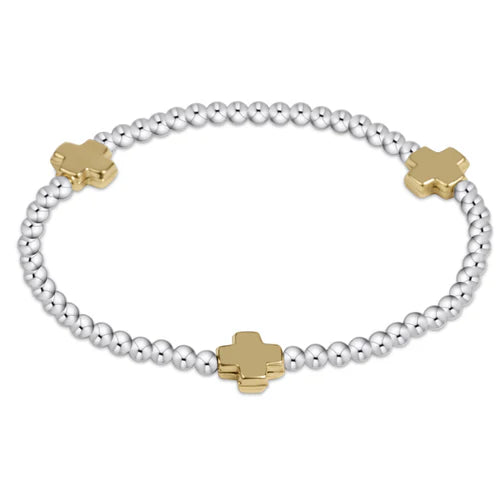 enewton Signature Cross Sterling Mixed Metal Pattern 3mm Bead Bracelet-Gold