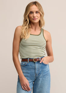  Classic Striped Scoop Tank- Fern