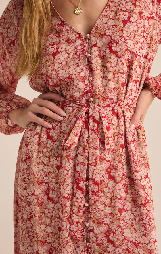 Della Floral Print Dress Crimson