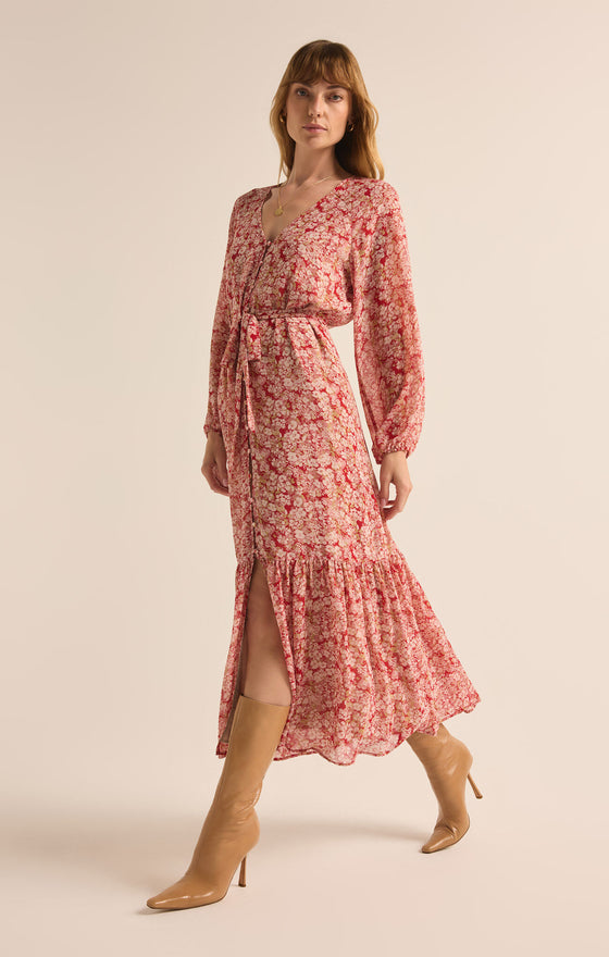 Della Floral Print Dress Crimson